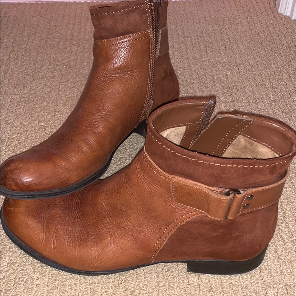 Brown leather booties